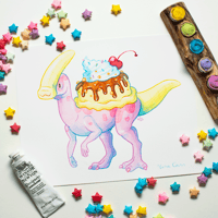 Banana Split Parasaur Art Print | Dessert Dino 10"x8" Art Reproduction | Parasaurolophus dinosaur