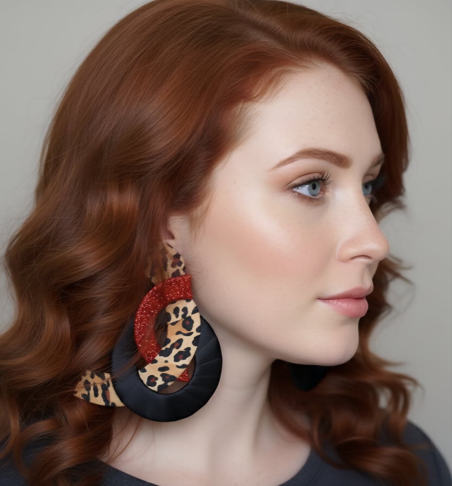 Image of Leopard Red Mosaic Earrings 