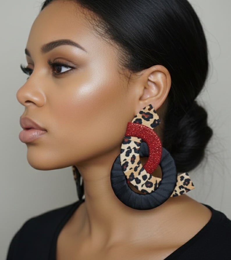 Image of Leopard Red Mosaic Earrings 