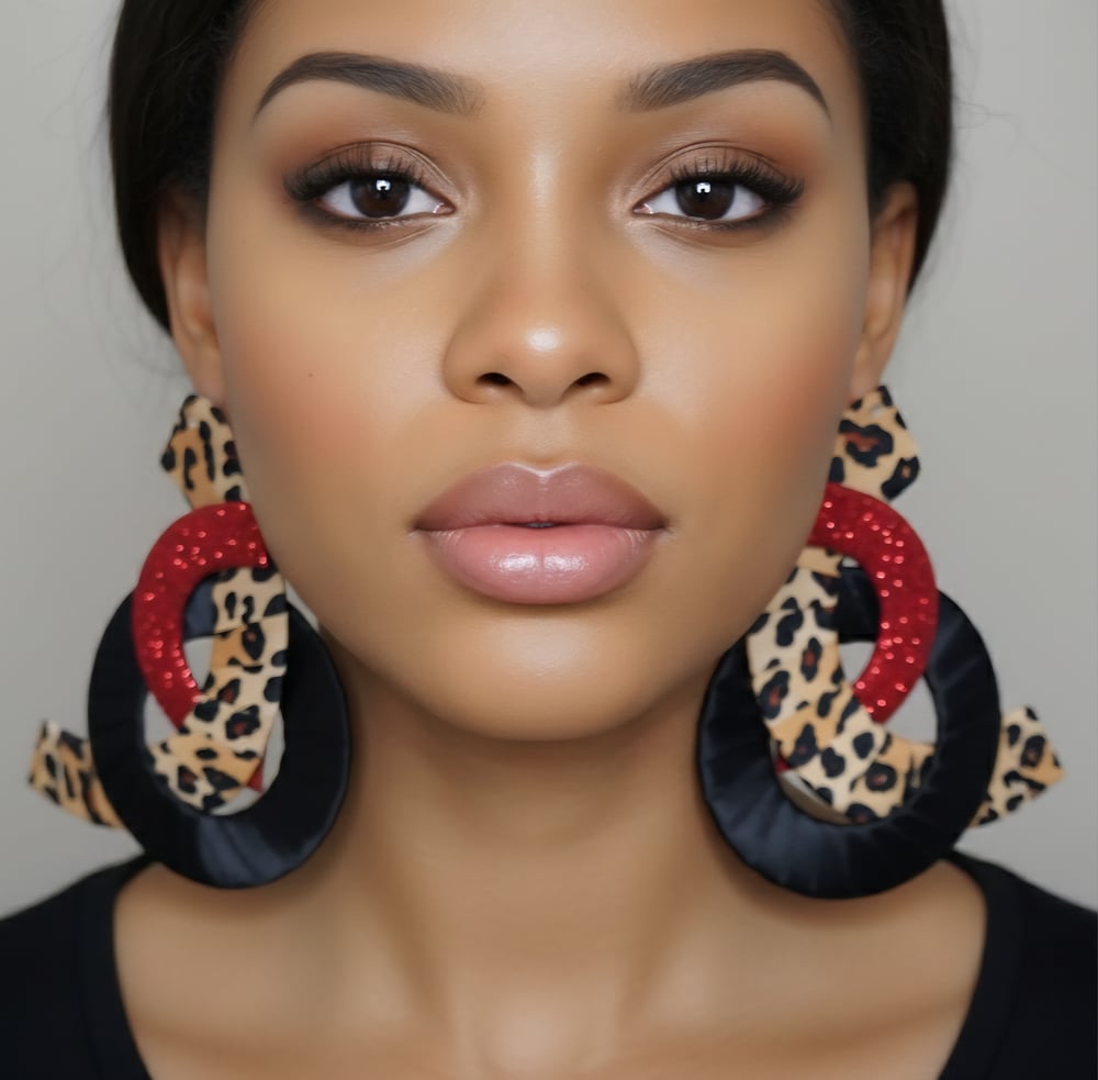 Image of Leopard Red Mosaic Earrings 