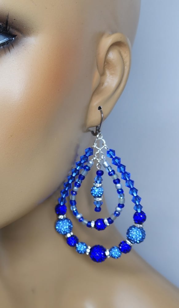 Image of Blue Sky Double Beaded Hoop Earrings