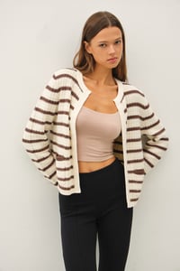 Image 2 of Chunky Knit Striped Open Cardigan