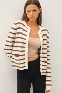 Image 1 of Chunky Knit Striped Open Cardigan