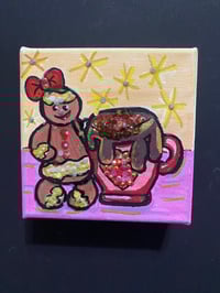 Image 3 of Mixed Media 4by4 inch Gingerbread Cocoa Painting