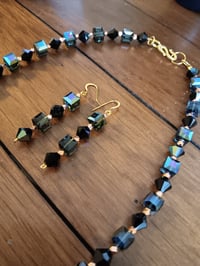 Image 6 of SWAROVSKI BLACK AND BLUE CUBE BEADS AND BICONES DOTTED WITH PURE COPPER BEADS