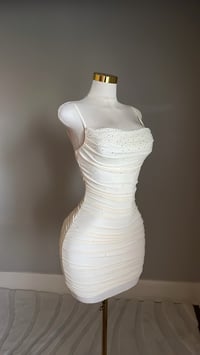 Image 3 of Addison rhinestone mini dress (cream)