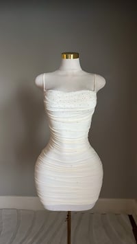 Image 2 of Addison rhinestone mini dress (cream)