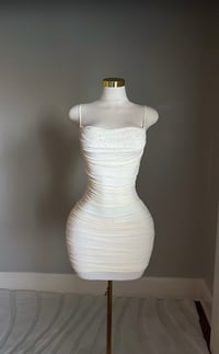 Image 1 of Addison rhinestone mini dress (cream)