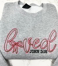 Image 1 of Loved John 3:16 Embroidered Crew Neck Sweatshirt
