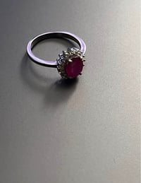 Image 1 of Sterling Silver Red Oval CZ Halo Ring – Size 7