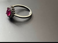 Image 2 of Sterling Silver Red Oval CZ Halo Ring – Size 7