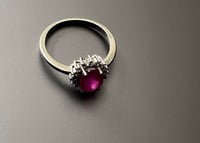 Image 3 of Sterling Silver Red Oval CZ Halo Ring – Size 7