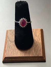 Image 4 of Sterling Silver Red Oval CZ Halo Ring – Size 7