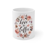 Image 1 of Love & Coffee Floral Mug — 11oz Ceramic Coffee Cup, Cute Valentine or Gift for Coffee Lovers
