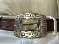 Image 4 of WL&A Handmade XL Old Style Heavy Ingot Belt Buckle - Natural Royston Ribbon - Size 3.75" x 2.75" 
