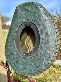 Image 4 of "Guns a Blazin’" Burned Crossed Guns Hat, Army Green Burned Hat, Suede Arrow Shaped Hat