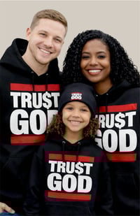 Image 1 of TRUST GOD HOODIE / BLACK / TAN 