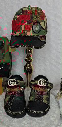 Image 1 of Black & Camo w/Red rose. Crocs, Bag, 4 Stack& Hat