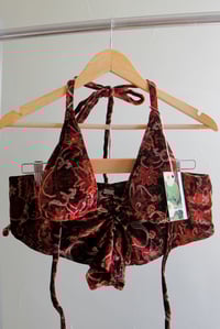 Image 3 of ♲ Red Paisley Velvet Bikini Set - L 