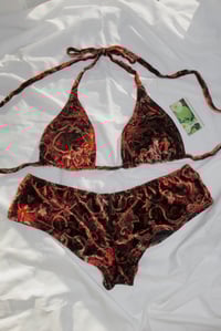 Image 2 of ♲ Red Paisley Velvet Bikini Set - L 