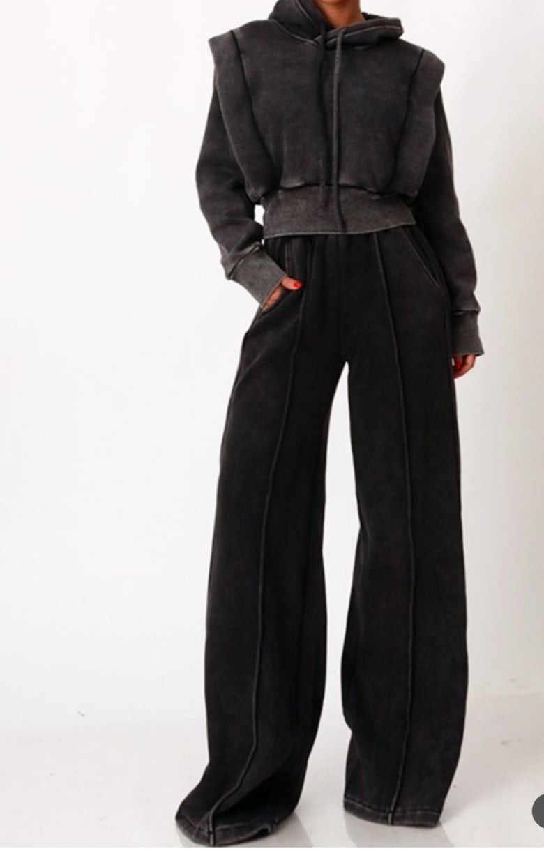 Image of Black wide leg jogger set