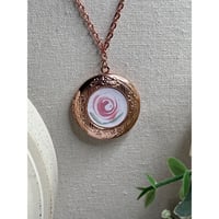 Image 1 of Rose Gold Photo Locket Necklace | Handpainted Rose Art | 25mm