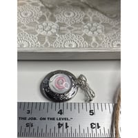 Image 2 of Photo Locket Memory Keepsake Brooch Silver Bowknot Handpainted Flower