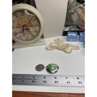 Image 2 of Vintage Mint Green Oval Locket — Striped Baroque Glass Stone in Silver Tone Floral Frame