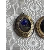 Image 2 of Dried Flower Oval Lockets Trio  18x25mm  Brass &amp; Silver-Tone Metal Frame  Antique Finish