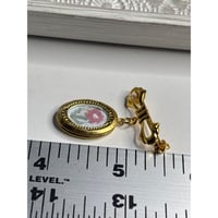 Image 2 of Bridal Bouquet Pin with Locket: Handpainted Pink Flower & Bowknot Pin