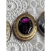 Image 3 of Dried Flower Oval Lockets Trio  18x25mm  Brass &amp; Silver-Tone Metal Frame  Antique Finish