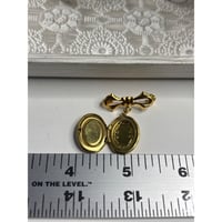 Image 4 of Bridal Bouquet Pin with Locket: Handpainted Pink Flower & Bowknot Pin