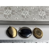 Image 5 of Dried Flower Oval Lockets Trio  18x25mm  Brass &amp; Silver-Tone Metal Frame  Antique Finish