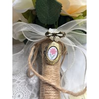 Image 5 of Oval Locket with Bowknot Brooch: Handpainted Flower Design Bridal Bouque, Groom Attire