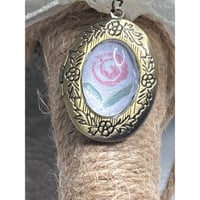 Image 5 of Bridal Bouquet Charm: Vintage Bowknot Pin | Handpainted Flower | Brass Locket