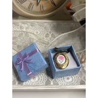 Image 6 of Oval Locket with Bowknot Brooch: Handpainted Flower Design Bridal Bouque, Groom Attire