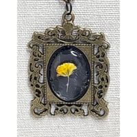 Image 1 of Ornate Pendant with Real Pressed Yellow Flower Bridal Bouquet Mourning Jewelry