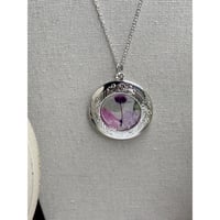 Image 2 of Photo Locket: Watercolor Background, Pressed Purple Flower | Handmade in San Diego