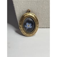 Image 1 of Photo Locket: Blue Forget-Me-Knot Flower Encased in Resin