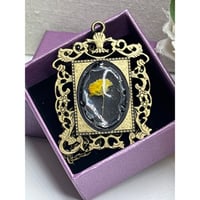 Image 5 of Ornate Pendant with Real Pressed Yellow Flower Bridal Bouquet Mourning Jewelry