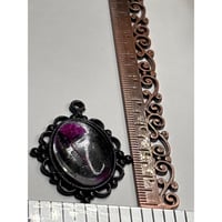 Image 2 of Real Pressed Pink Flower Encased in Resin; Black Pendant with 18" Chain
