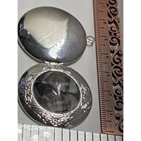 Image 3 of Photo Locket: Silver Circle B&amp;W Wedding Photo; Blue Gift Box