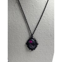 Image 4 of Real Pressed Pink Flower Encased in Resin; Black Pendant with 18" Chain
