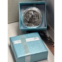 Image 5 of Photo Locket: Silver Circle B&amp;W Wedding Photo; Blue Gift Box