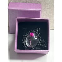 Image 5 of Real Pressed Pink Flower Encased in Resin; Black Pendant with 18" Chain