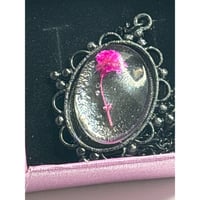 Image 6 of Real Pressed Pink Flower Encased in Resin; Black Pendant with 18" Chain