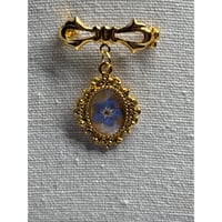 Image 1 of Bridal Bouquet Brooch: Gold-Plated Vintage Brooch With Real Pressed Forget-Me-Not