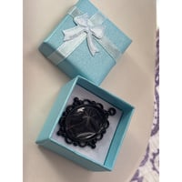 Image 2 of Make a Wish: Handmade Dandelion Seed Pendant Black Filigree Frame Mourning Jewelry Bridal Bouquet