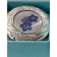 Image 2 of Forget-Me-Knot Locket with Dandelion Seed Inside Bridal Bouquet Mourning Jewelry