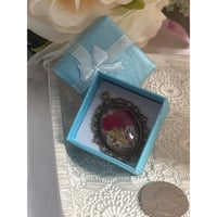 Image 2 of Handmade Oval Bronze Pendant Real Dried Flowers &amp; Vintage Lace